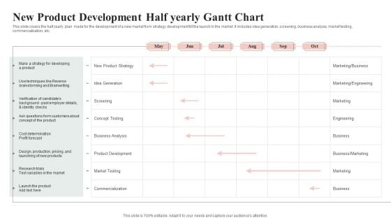 New Product Development Half Yearly Gantt Chart Summary PDF