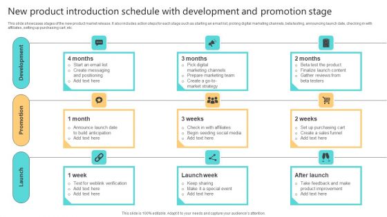 New Product Introduction Schedule With Development And Promotion Stage Introduction PDF