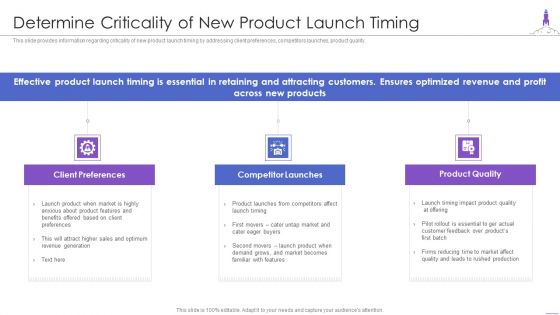 New Product Launch Determine Criticality Of New Product Launch Timing Portrait PDF