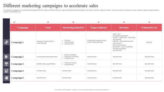 New Product Launch Different Marketing Campaigns To Accelerate Sales Background PDF