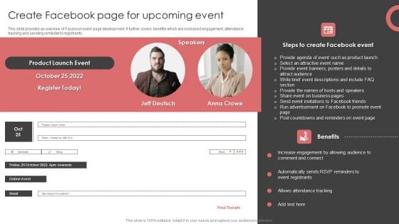 New Product Launch Event Management Activities Create Facebook Page For Upcoming Event Mockup PDF