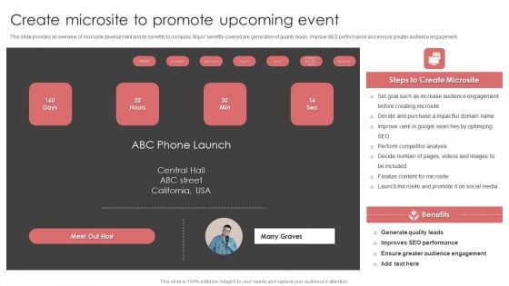 New Product Launch Event Management Activities Create Microsite To Promote Upcoming Event Download PDF