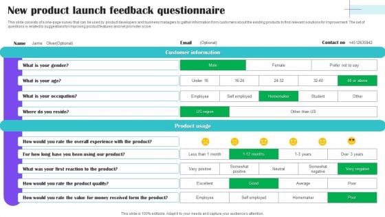 New Product Launch Feedback Questionnaire Survey SS