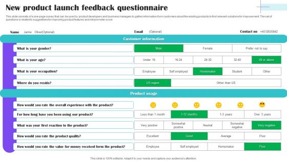 New Product Launch Feedback Questionnaire Survey SS New Product Launch Feedback Questionnaire Survey SS