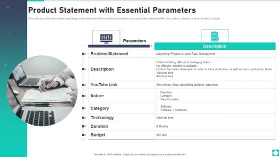 New Product Launch Playbook Product Statement With Essential Parameters Sample PDF