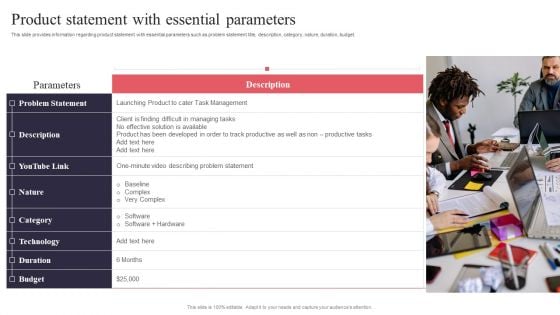 New Product Launch Product Statement With Essential Parameters Ideas PDF