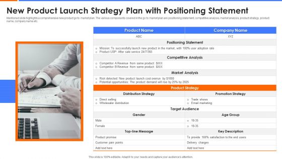 New Product Launch Strategy Plan With Positioning Statement Infographics PDF