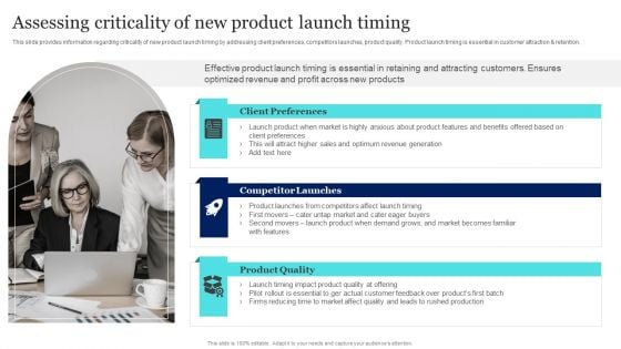 New Product Launch To Market Playbook Assessing Criticality Of New Product Launch Timing Elements PDF