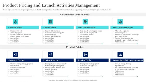 New Product Launch To Market Playbook Product Pricing And Launch Activities Management Infographics PDF