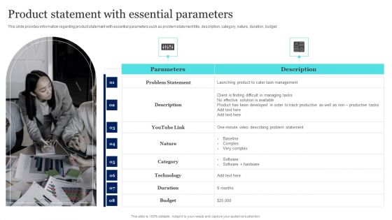 New Product Launch To Market Playbook Product Statement With Essential Parameters Microsoft PDF