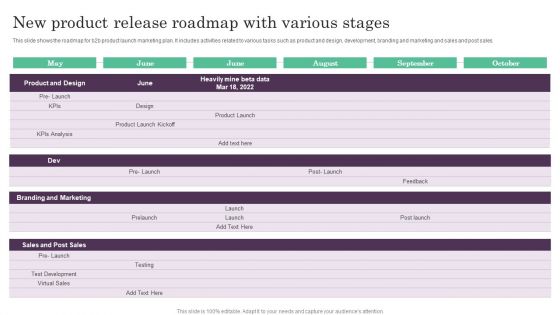 New Product Release Roadmap With Various Stages Ppt PowerPoint Presentation Show Design Templates PDF New Product Release Roadmap With Various Stages Ppt PowerPoint Presentation Show Design Templates PDF