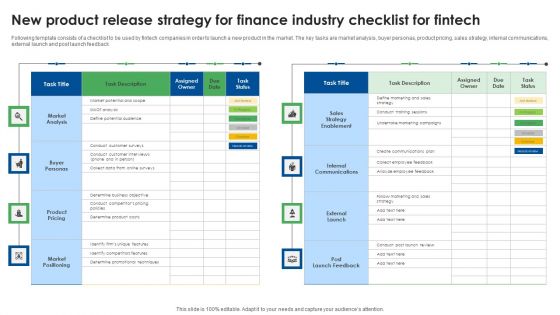 New Product Release Strategy For Finance Industry Checklist For Fintech Information PDF
