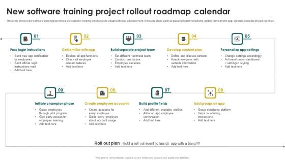 New Software Training Project Rollout Roadmap Calendar Infographics PDF