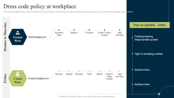 New Staff Onboarding Program Dress Code Policy At Workplace Template PDF