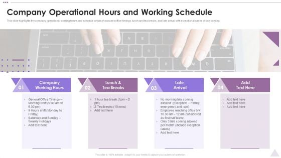 New Staff Orientation Session Company Operational Hours And Working Schedule Brochure PDF