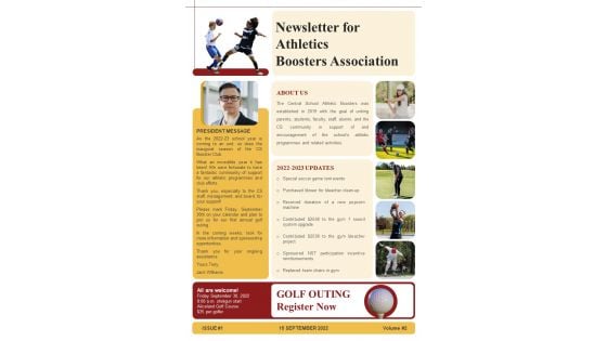 Newsletter For Athletics Boosters Association PDF Document PPT Template