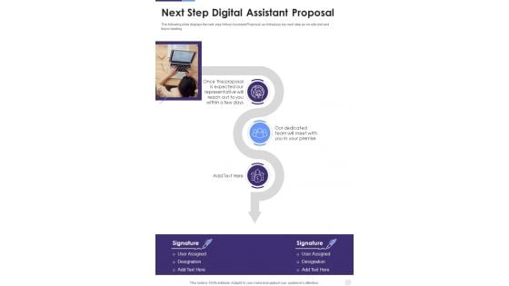 Next Step Digital Assistant Proposal One Pager Sample Example Document Next Step Digital Assistant Proposal One Pager Sample Example Document