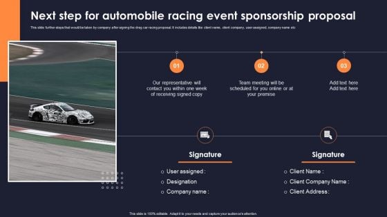 Next Step For Automobile Racing Event Sponsorship Proposal Designs PDF