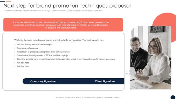 Next Step For Brand Promotion Techniques Proposal Ppt Infographic Template Templates PDF