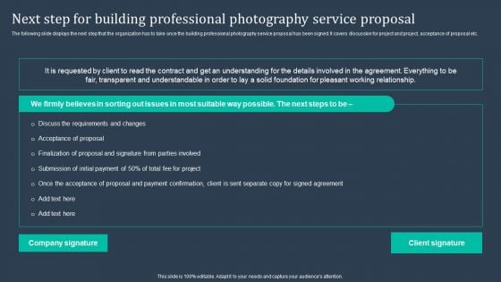 Next Step For Building Professional Photography Service Proposal Microsoft PDF