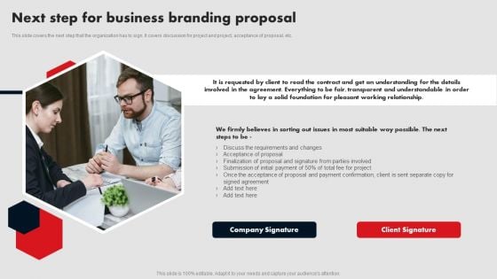 Next Step For Business Branding Proposal Ppt Background Image PDF