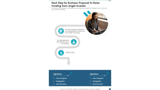 Next Step For Business Proposal To Raise Funding From Angel Investor One Pager Sample Example Document Next Step For Business Proposal To Raise Funding From Angel Investor One Pager Sample Example Document