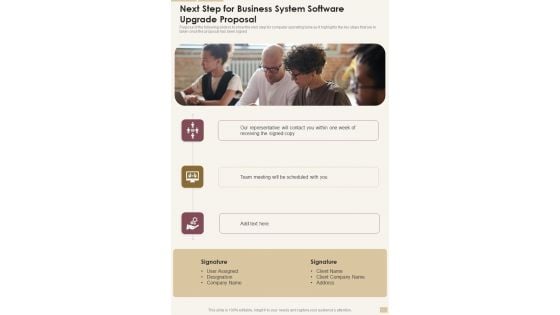 Next Step For Business System Software Upgrade Proposal One Pager Sample Example Document