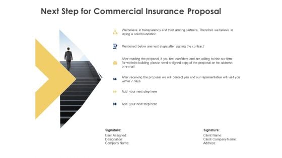 Next Step For Commercial Insurance Proposal Ppt Powerpoint Presentation Model Example