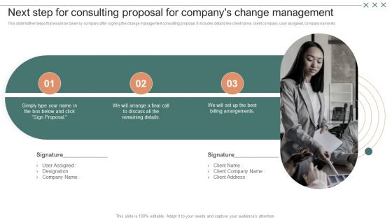 Next Step For Consulting Proposal For Companys Change Management Template PDF