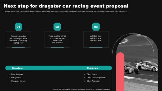 Next Step For Dragster Car Racing Event Proposal Ppt Ideas Structure PDF