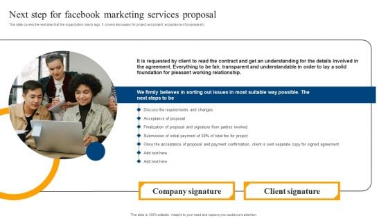 Next Step For Facebook Marketing Services Proposal Diagrams PDF