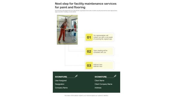 Next Step For Facility Maintenance Services For Paint And Flooring One Pager Sample Example Document