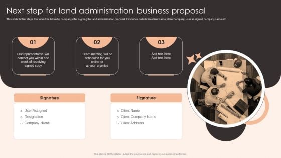 Next Step For Land Administration Business Proposal Elements PDF