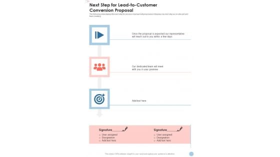 Next Step For Lead To Customer Conversion Proposal One Pager Sample Example Document Next Step For Lead To Customer Conversion Proposal One Pager Sample Example Document