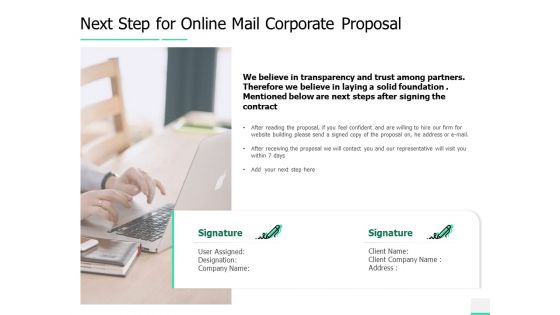 Next Step For Online Mail Corporate Proposal Ppt Outline Structure PDF