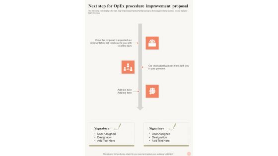 Next Step For Opex Procedure Improvement Proposal One Pager Sample Example Document