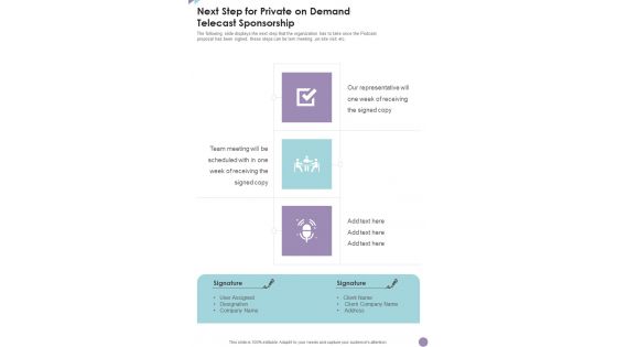 Next Step For Private On Demand Telecast Sponsorship One Pager Sample Example Document Next Step For Private On Demand Telecast Sponsorship One Pager Sample Example Document