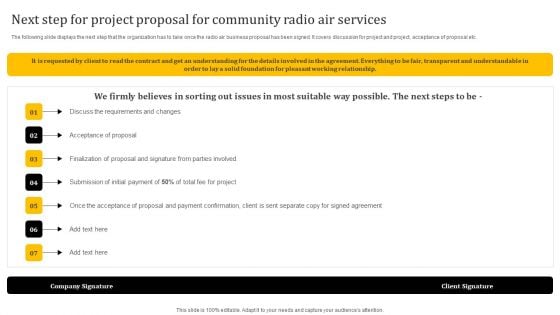 Next Step For Project Proposal For Community Radio Air Services Information PDF