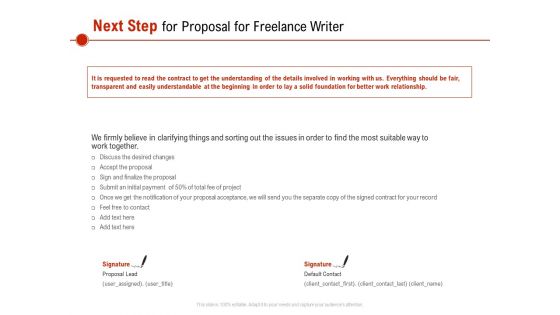 Next Step For Proposal For Freelance Writer Ppt PowerPoint Presentation Inspiration Ideas PDF