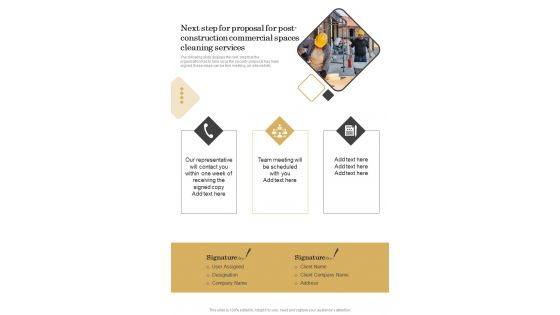 Next Step For Proposal For Post Construction Commercial Spaces Cleaning Services One Pager Sample Example Document Next Step For Proposal For Post Construction Commercial Spaces Cleaning Services One Pager Sample Example Document