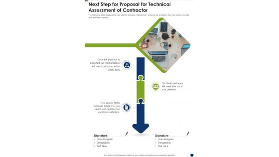 Next Step For Proposal For Technical Assessment Of Contractor One Pager Sample Example Document