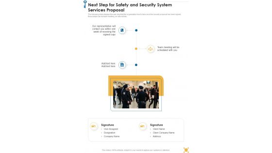 Next Step For Safety And Security System Services Proposal One Pager Sample Example Document