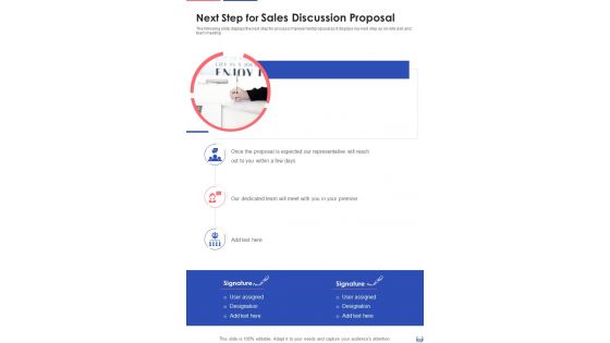 Next Step For Sales Discussion Proposal One Pager Sample Example Document