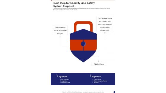 Next Step For Security And Safety System Proposal One Pager Sample Example Document