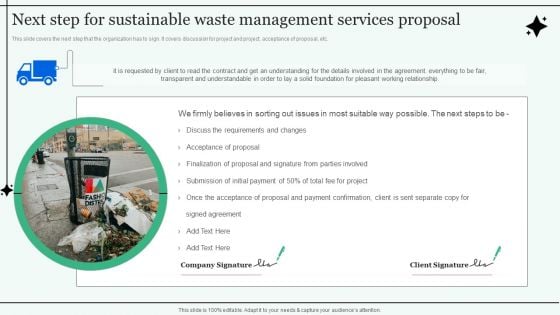 Next Step For Sustainable Waste Management Services Proposal Structure PDF