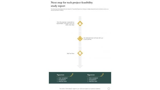 Next Step For Tech Project Feasibility Study Report One Pager Sample Example Document