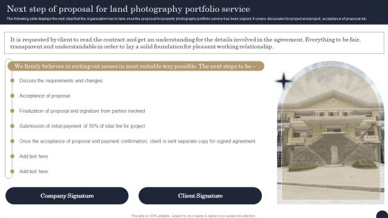 Next Step Of Proposal For Land Photography Portfolio Service Portrait PDF