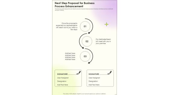 Next Step Proposal For Business Process Enhancement One Pager Sample Example Document