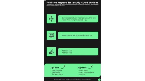 Next Step Proposal For Security Guard Services One Pager Sample Example Document