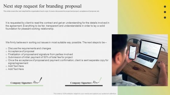 Next Step Request For Branding Proposal Ppt Slides Graphics Design PDF